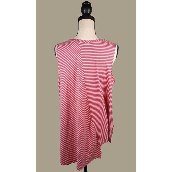 LOGO by Lori Goldstein Pink Striped Asymmetrical Hem Cotton Modal Top Size 2X - Picture 2 of 8